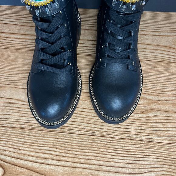 Kurt Geiger Black Leather Jeweled Sutton Eye Combat Boot Womens 35 EU - Picture 10 of 13